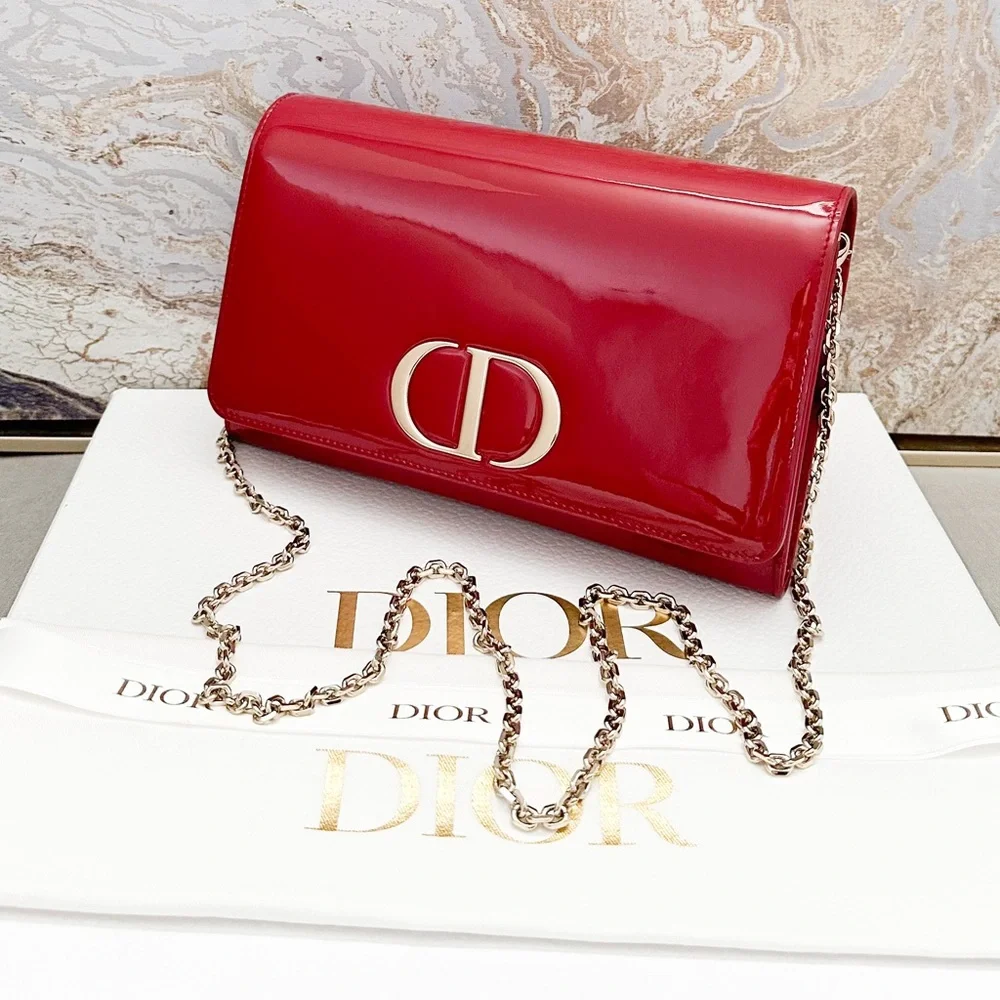 Christian Dior Patent 30 Montaigne Cherry Red Chain Crossbody Pouch Bag - Picture 10 of 10
